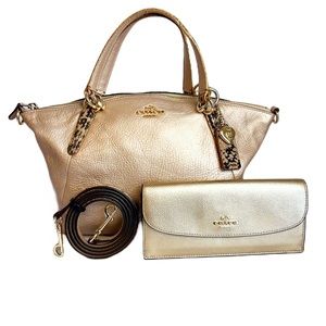 COACH | Kelsey Satchel Rose Gold with Gold Metallic Wallet